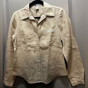 Carole Little Size S Beige Button Down Linen Shirt EUC